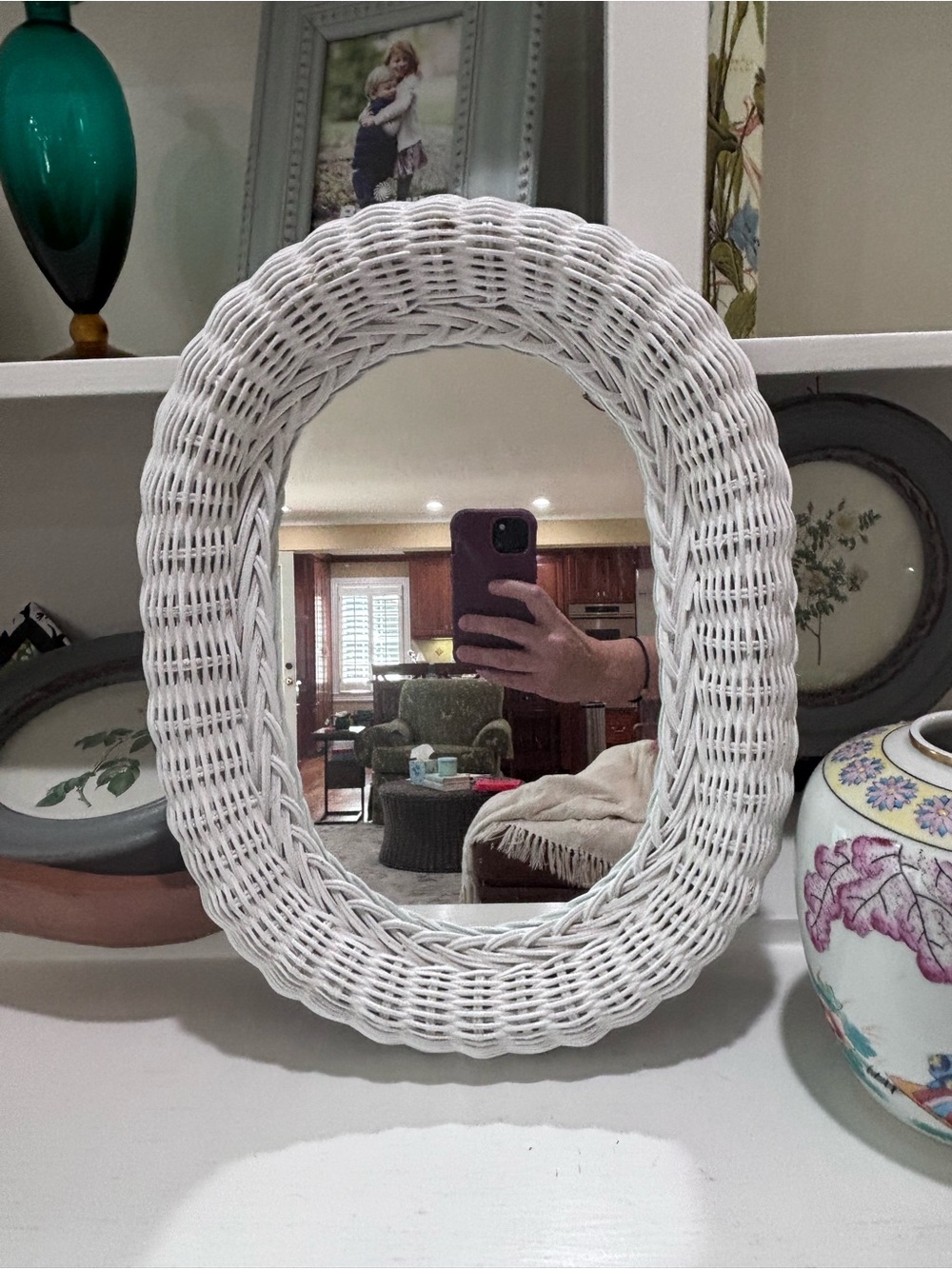 White Wicker Mirror Vintage